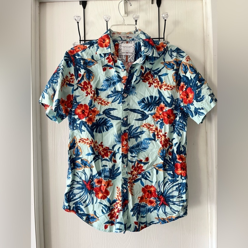 Denim & Flower Blue and Red Floral Men's Shirt